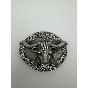 Ege Vintage Silver-Tone Longhorn Bull Belt Buckle Western Cowboy Ornate Floral